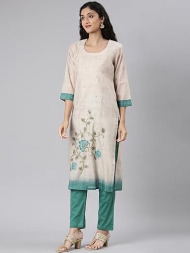 NEERU'S Beige Casual Straight Floral Kurta and Trousers with With Dupatta - Image 4