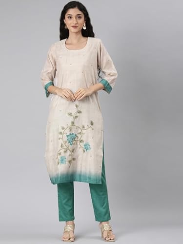NEERU'S Beige Casual Straight Floral Kurta and Trousers with With Dupatta - Image 5