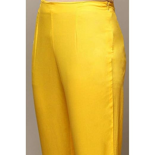 BIBA Printed Cotton Round Neck Women's Kurta Trouser Dupatta Set (Yellow, SIZE_40) - Image 5