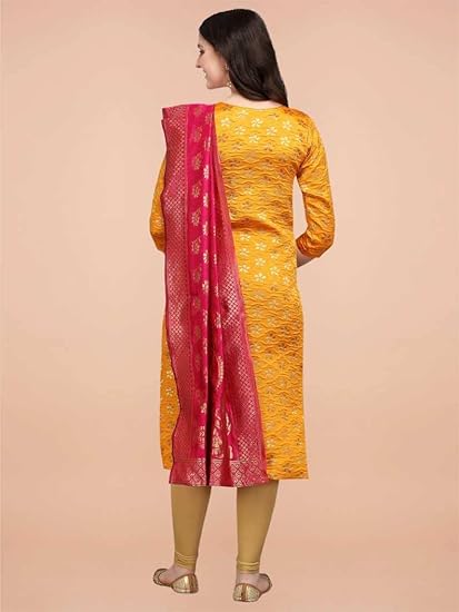 VredeVogel Women's Cotton Silk Blend Straight Kurta With Dupatta with Banarasi Silk Dupatta - Image 3