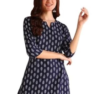 MS VHCK ENTERPRISE Women's Short Kurti in TOP Blue Rayon Cotton Blend | Ladies Ethnic Tunic |