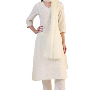 W for Woman Embroidered Lace Cotton Blend Straight Kurta & Straight Pant Set