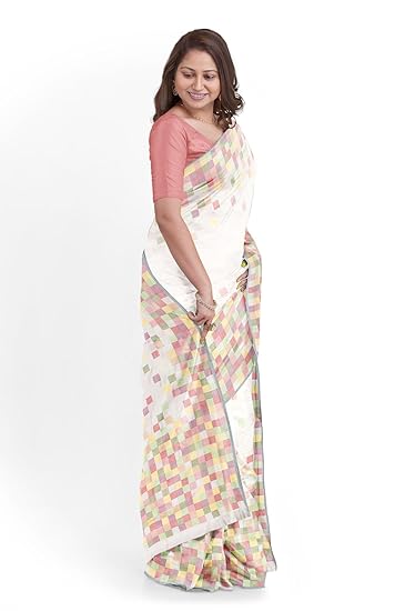 RKRIT Bengalore Silk and Pure Cotton Women's Handloom,White5 - Image 3