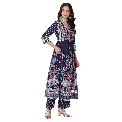 BIBA Women's Cotton Kurta, Bottom, Dupatta - Image 4