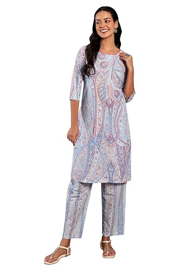 W for Woman Paisley Knee Length Cotton Woven Women's Kurta Pant Set