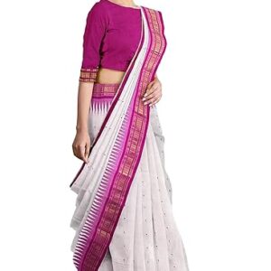 OdiKala Sambalpuri Half tissue Silk Saree with Blouse Piece, White Base with Pink Mini Buti Design, Pink Pallu