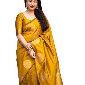 C J Enterprise Womens Pure Banarasi Soft Silk Saree Kanjivaram Style Sarees With Blouse Piece For Wedding (KeriGola-51)
