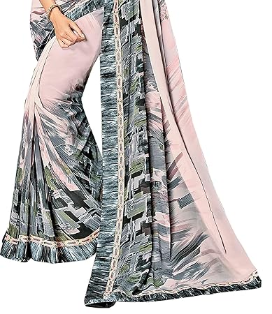xfinitiveprovisom saree mart smart brand Women's Ruffle Saree Lycra Fabric With Blouse Piece - Image 4