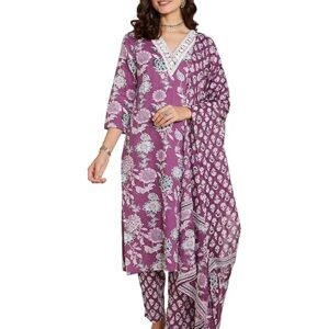 Amazon Brand - Myx Women's Blend Regular Cotton Rich Printed Kurta Pant Set with Dupatta