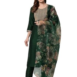 VredeVogel Women Silk Blend Kurta Pant with Dupatta Set