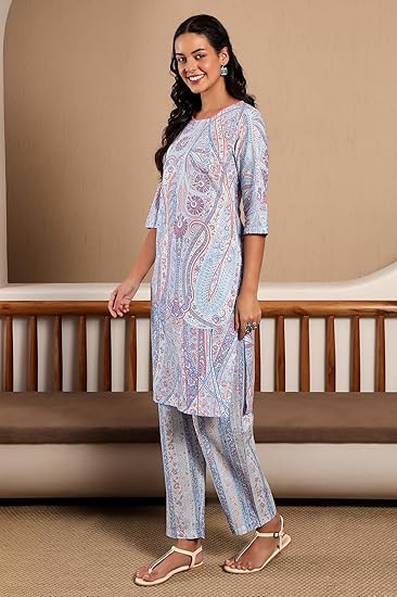 W for Woman Paisley Knee Length Cotton Woven Women's Kurta Pant Set - Image 3