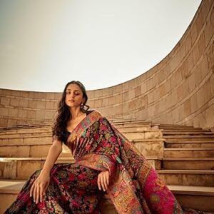 MADHUHANSH Kashmiri Cotton Patola Saree for Women | Cotton Saree | Sarees with Unstitched Blouse | Saree with Blouse Piece | Soft and Skin Friendly