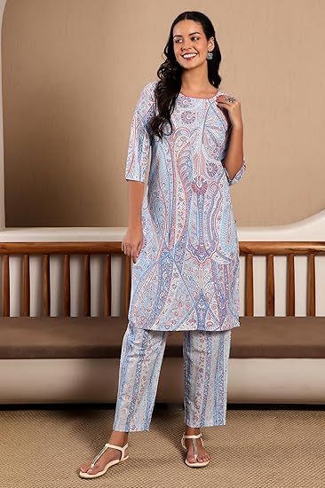 W for Woman Paisley Knee Length Cotton Woven Women's Kurta Pant Set - Image 5