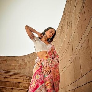 MADHUHANSH Kashmiri Cotton Patola Saree for Women | Cotton Saree | Sarees with Unstitched Blouse | Saree with Blouse Piece | Soft and Skin Friendly